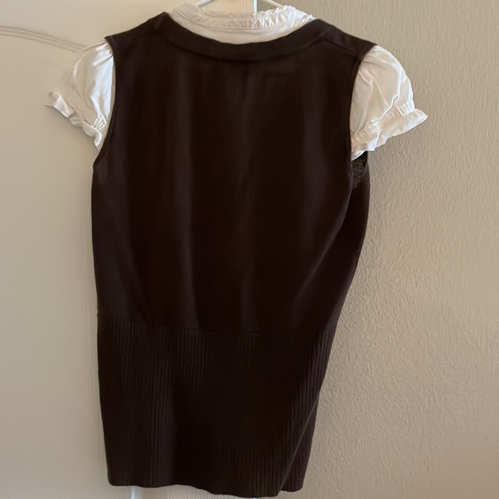 Iz Byer Black V‑Neck Layered Blouse with White Lace Insert - Picture 6 of 9